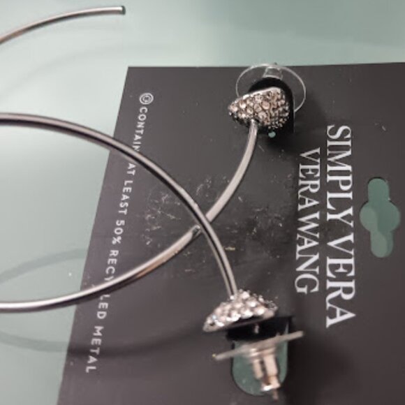 VERA WANG Rocker Chic Pyramid Silver Clear Pave Crystal Hoop Earrings**NEW! - Picture 4 of 4